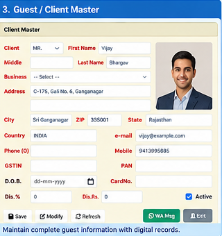 hotel guest management software guest registration screen
