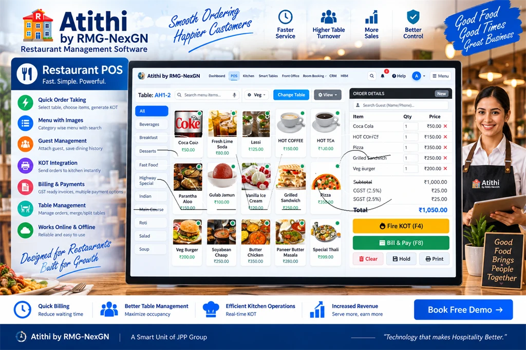 Atithi Restaurant POS touchscreen billing dashboard